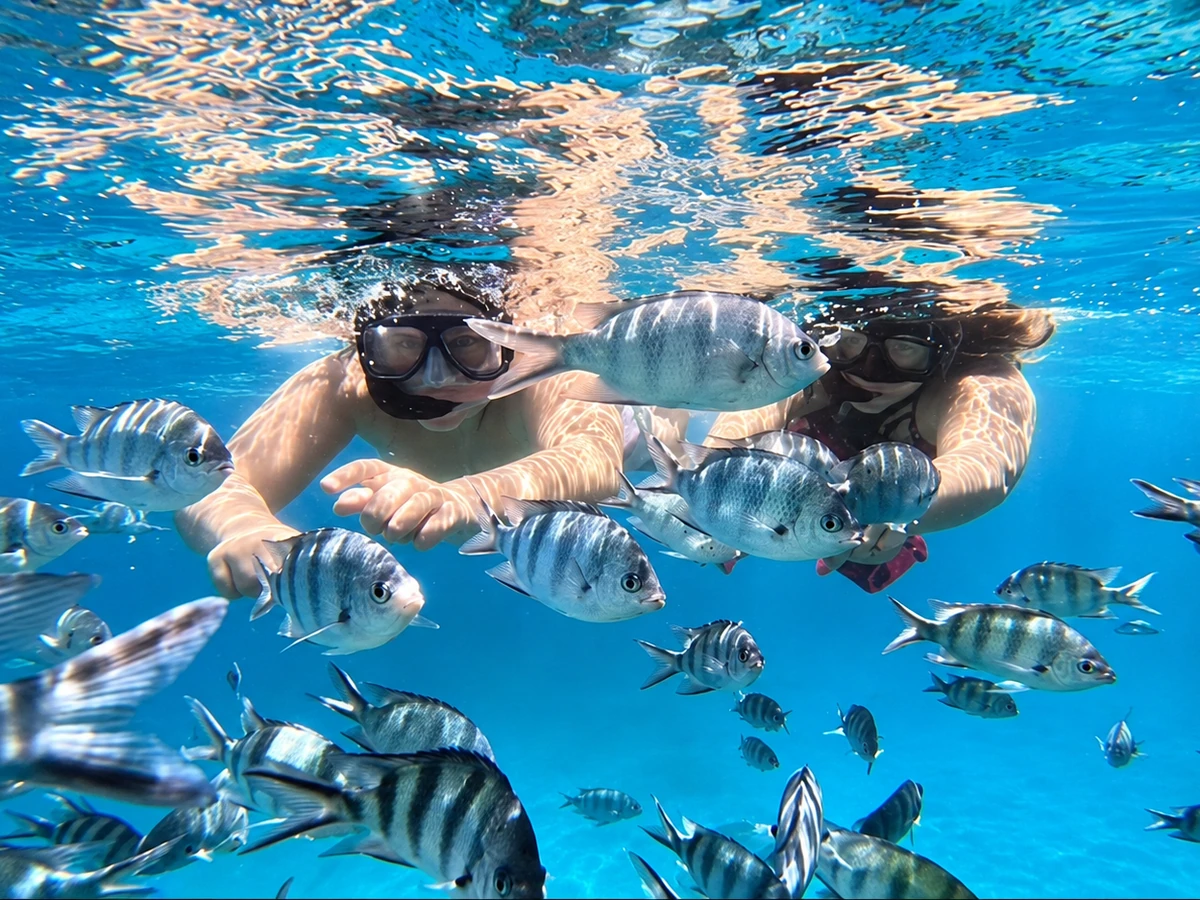 Snorkeling among fish in the Red Sea